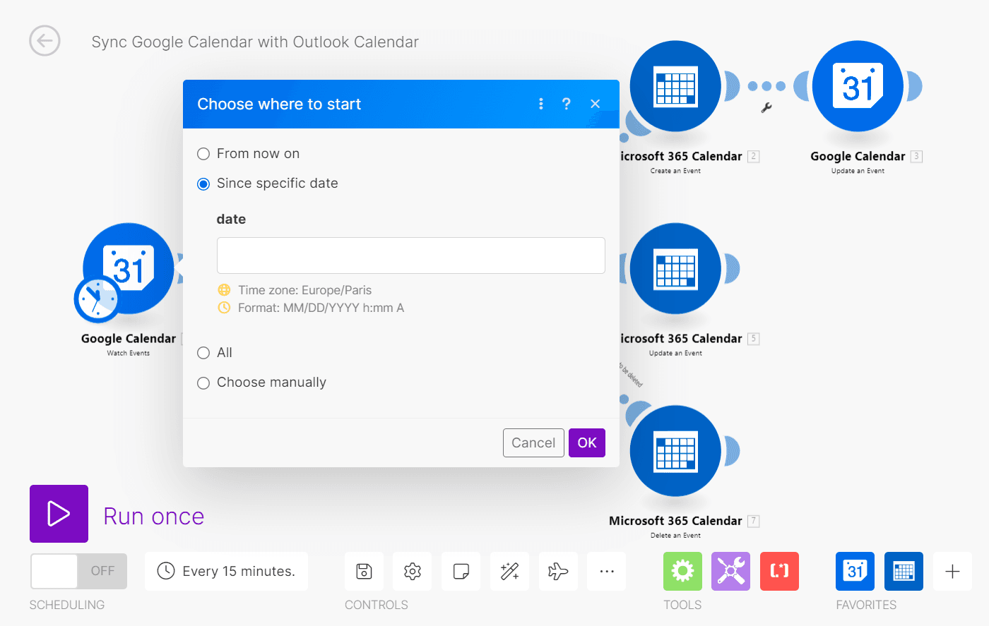 Choose where to start - Since specific date
