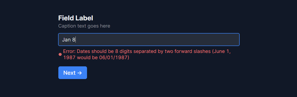 Form field - error message