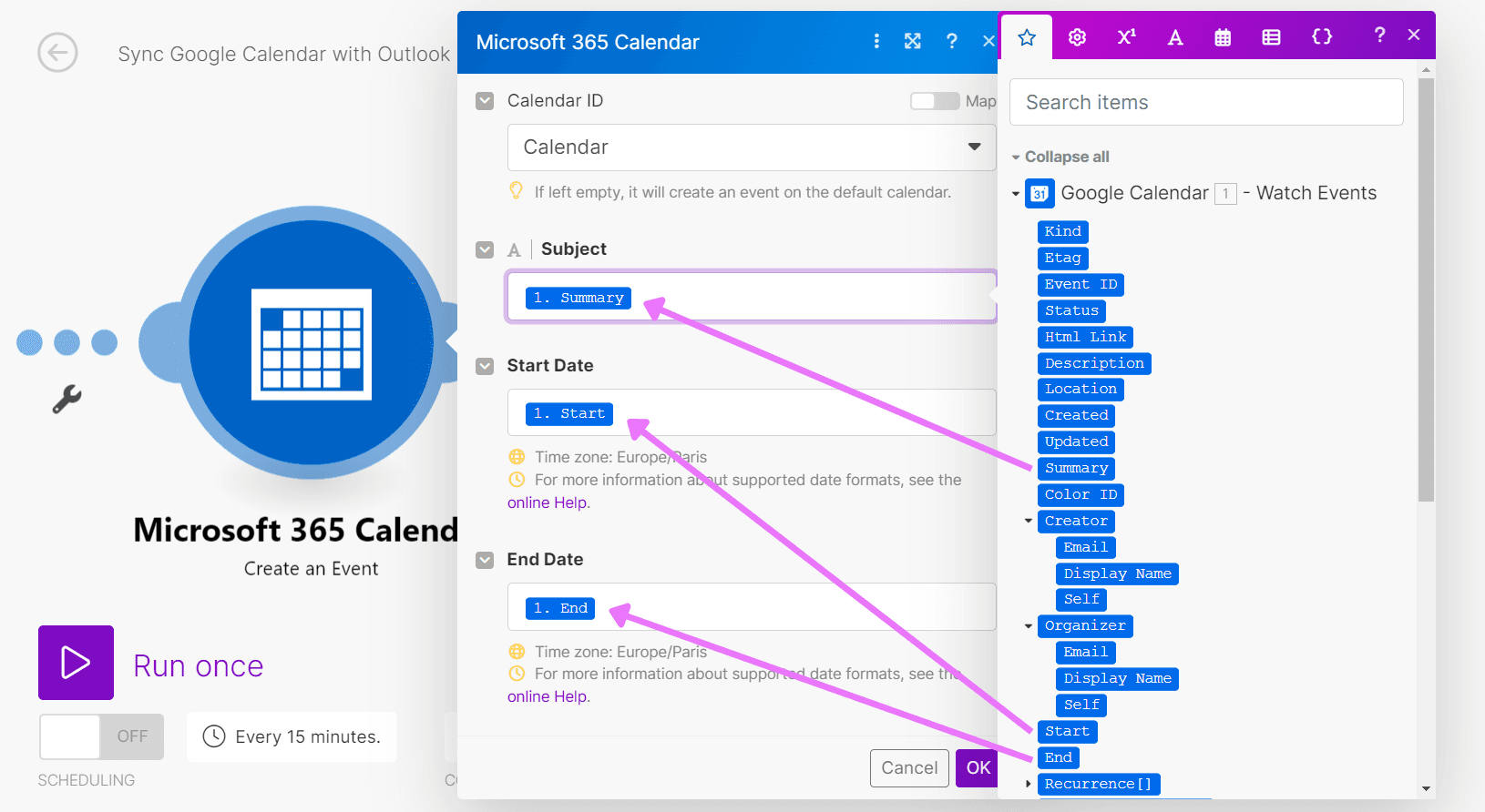 Create an Event in Outlook Calendar