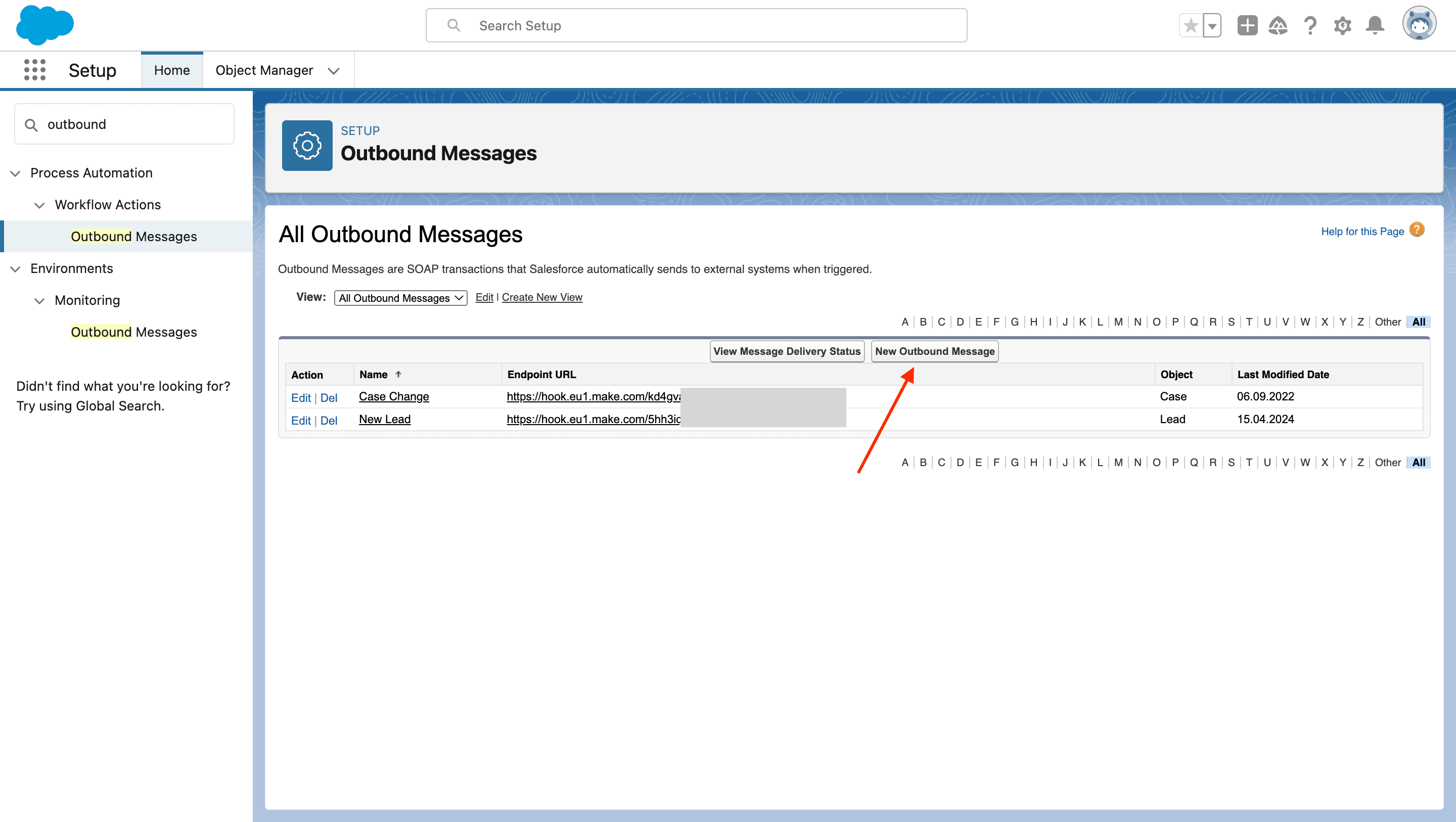 Salesforce create new outbound message