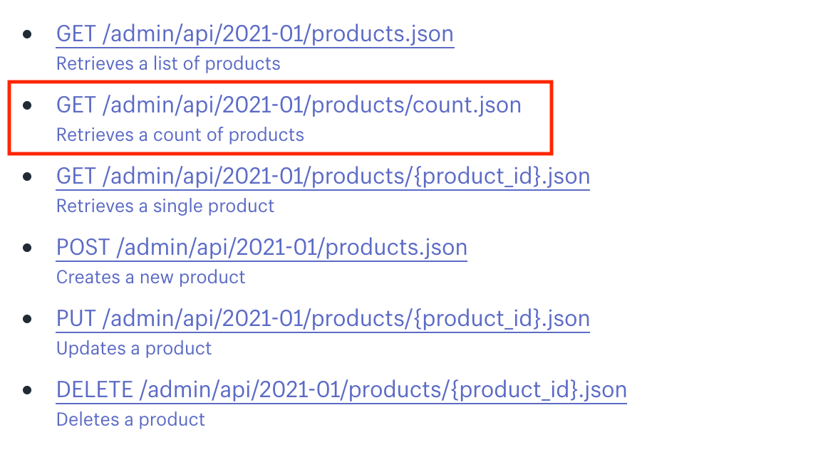 available Shopify API endpoint
