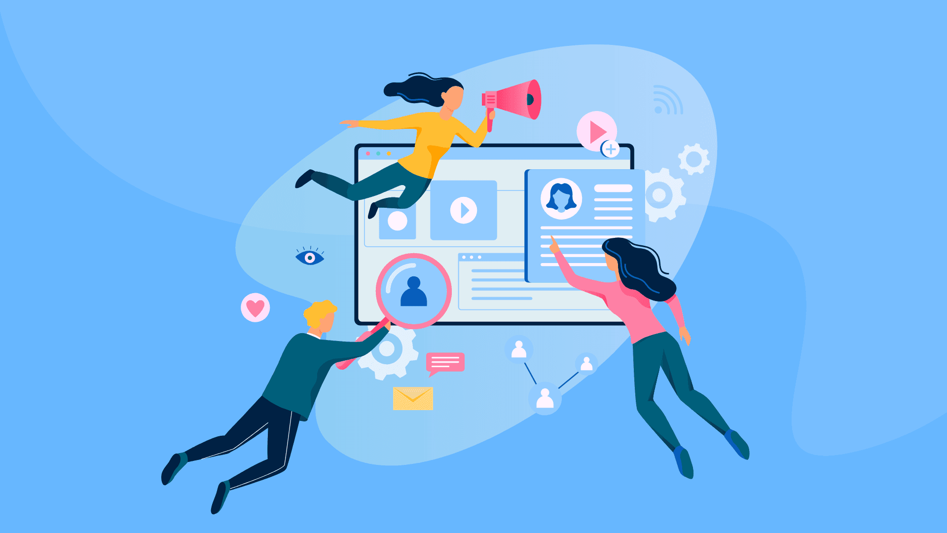 Three people using a no-code web building platform.